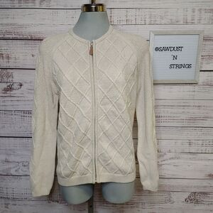 100% Cotton Cable Knit Full Zip Sweater Size M